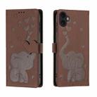 For iPhone 16 Plus Cartoon Elephant Embossed Leather Phone Case(Brown) - 1