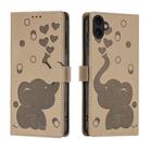 For iPhone 16 Plus Cartoon Elephant Embossed Leather Phone Case(Khaki) - 1