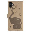 For iPhone 16 Cartoon Elephant Embossed Leather Phone Case(Khaki) - 3