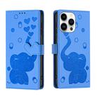 For iPhone 15 Pro Cartoon Elephant Embossed Leather Phone Case(Blue) - 1