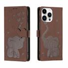 For iPhone 15 Pro Cartoon Elephant Embossed Leather Phone Case(Brown) - 1