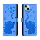 For iPhone 15 Plus Cartoon Elephant Embossed Leather Phone Case(Blue) - 1