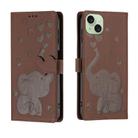 For iPhone 15 Plus Cartoon Elephant Embossed Leather Phone Case(Brown) - 1