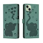 For iPhone 15 Cartoon Elephant Embossed Leather Phone Case(Green) - 1