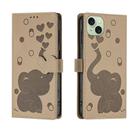 For iPhone 15 Cartoon Elephant Embossed Leather Phone Case(Khaki) - 1