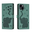 For iPhone 14 Plus Cartoon Elephant Embossed Leather Phone Case(Green) - 1