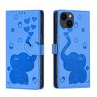 For iPhone 14 Cartoon Elephant Embossed Leather Phone Case(Blue) - 1