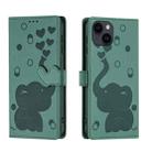 For iPhone 14 Cartoon Elephant Embossed Leather Phone Case(Green) - 1