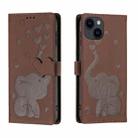 For iPhone 14 Cartoon Elephant Embossed Leather Phone Case(Brown) - 1