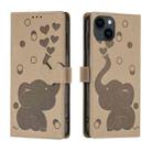 For iPhone 14 Cartoon Elephant Embossed Leather Phone Case(Khaki) - 1