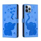 For iPhone 13 Pro Cartoon Elephant Embossed Leather Phone Case(Blue) - 1