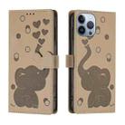 For iPhone 13 Pro Cartoon Elephant Embossed Leather Phone Case(Khaki) - 1