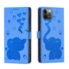 For iPhone 12 / 12 Pro Cartoon Elephant Embossed Leather Phone Case(Blue) - 1