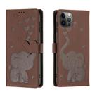 For iPhone 12 / 12 Pro Cartoon Elephant Embossed Leather Phone Case(Brown) - 1