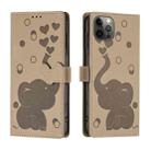 For iPhone 12 Pro Max Cartoon Elephant Embossed Leather Phone Case(Khaki) - 1