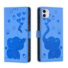 For iPhone 11 Cartoon Elephant Embossed Leather Phone Case(Blue) - 1