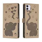 For iPhone 11 Cartoon Elephant Embossed Leather Phone Case(Khaki) - 1