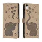 For iPhone XR Cartoon Elephant Embossed Leather Phone Case(Khaki) - 1