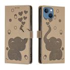 For iPhone 13 mini / 12 mini Cartoon Elephant Embossed Leather Phone Case(Khaki) - 1