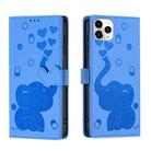 For iPhone 11 Pro Cartoon Elephant Embossed Leather Phone Case(Blue) - 1