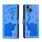 For iPhone 13 Cartoon Elephant Embossed Leather Phone Case(Blue) - 1