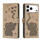 For iPhone 17 Pro Max Cartoon Elephant Embossed Leather Phone Case(Khaki) - 1