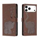 For iPhone 17 Pro Cartoon Elephant Embossed Leather Phone Case(Brown) - 1