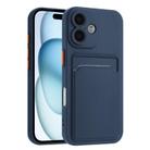 For iPhone 16 Skin Feel Card Contrast Color Button TPU Phone Case(Dark Blue) - 1