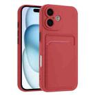 For iPhone 16 Skin Feel Card Contrast Color Button TPU Phone Case(Rose Red) - 1