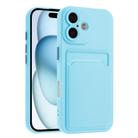 For iPhone 16 Skin Feel Card Contrast Color Button TPU Phone Case(Sky Blue) - 1