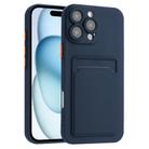 For iPhone 16 Pro Skin Feel Card Contrast Color Button TPU Phone Case(Dark Blue) - 1