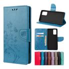 For Samsung Galaxy Note20 Butterfly Flower Embossing Horizontal Flip Leather Case with Holder & Card Slots & Wallet(Blue) - 1
