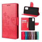 For Samsung Galaxy Note20 Butterfly Flower Embossing Horizontal Flip Leather Case with Holder & Card Slots & Wallet(Red) - 1