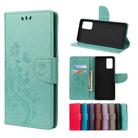 For Samsung Galaxy Note20 Ultra Butterfly Flower Embossing Horizontal Flip Leather Case with Holder & Card Slots & Wallet(Green) - 1