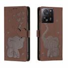 For Xiaomi 13T / 13T Pro Cartoon Elephant Embossed Leather Phone Case(Brown) - 1