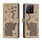 For Xiaomi 13T / 13T Pro Cartoon Elephant Embossed Leather Phone Case(Khaki) - 1