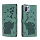 For Xiaomi Mi 11 Lite Cartoon Elephant Embossed Leather Phone Case(Green) - 1