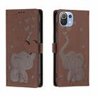 For Xiaomi Mi 11 Lite Cartoon Elephant Embossed Leather Phone Case(Brown) - 1