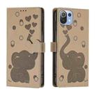 For Xiaomi Mi 11 Lite Cartoon Elephant Embossed Leather Phone Case(Khaki) - 1