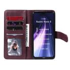 For Xiaomi Redmi Note 8 Multifunctional Magnetic Copper Buckle Horizontal Flip Solid Color Leather Case with 10 Card Slots & Wallet & Holder & Photo Frame(Wine Red) - 3