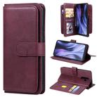 For Xiaomi Redmi 9 Multifunctional Magnetic Copper Buckle Horizontal Flip Solid Color Leather Case with 10 Card Slots & Wallet & Holder & Photo Frame(Wine Red) - 1