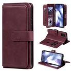 For Xiaomi Mi 10 Lite Multifunctional Magnetic Copper Buckle Horizontal Flip Solid Color Leather Case with 10 Card Slots & Wallet & Holder & Photo Frame(Wine Red) - 1