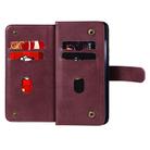 For Xiaomi Mi 10 Lite Multifunctional Magnetic Copper Buckle Horizontal Flip Solid Color Leather Case with 10 Card Slots & Wallet & Holder & Photo Frame(Wine Red) - 3