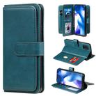 For Xiaomi Mi 10 Lite Multifunctional Magnetic Copper Buckle Horizontal Flip Solid Color Leather Case with 10 Card Slots & Wallet & Holder & Photo Frame(Dark Green) - 1
