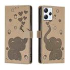 For Redmi 12 4G / 5G Cartoon Elephant Embossed Leather Phone Case(Khaki) - 1