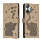 For Redmi 13 4G / 5G Cartoon Elephant Embossed Leather Phone Case(Khaki) - 1