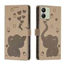 For Redmi 13C 4G Cartoon Elephant Embossed Leather Phone Case(Khaki) - 1