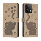 For Redmi Note 13 5G Cartoon Elephant Embossed Leather Phone Case(Khaki) - 1