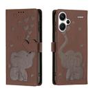 For Redmi Note 13 Pro+ Cartoon Elephant Embossed Leather Phone Case(Brown) - 1