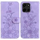 For Motorola Moto G 5G 2025 Lily Embossed Leather Phone Case(Purple) - 1